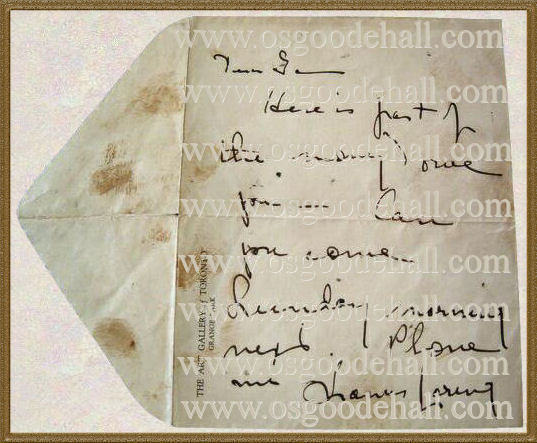Frances Loring Handwriting to Tom Lansitie
